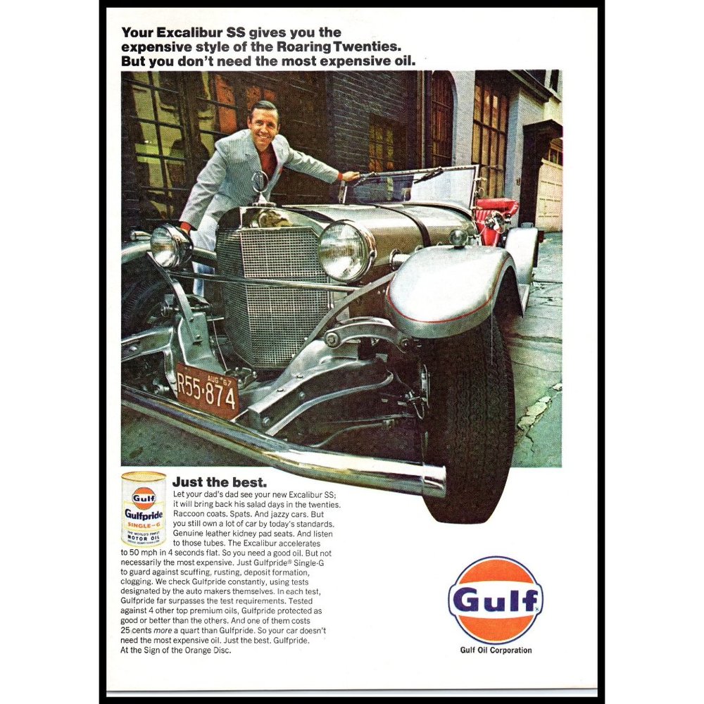 1967 Gulf Gulfpride Single G Motor Oil Vintage Pritn Ad Excalibur SS Wall Art